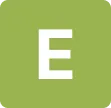 White capital letter E centered on a light olive green square background.